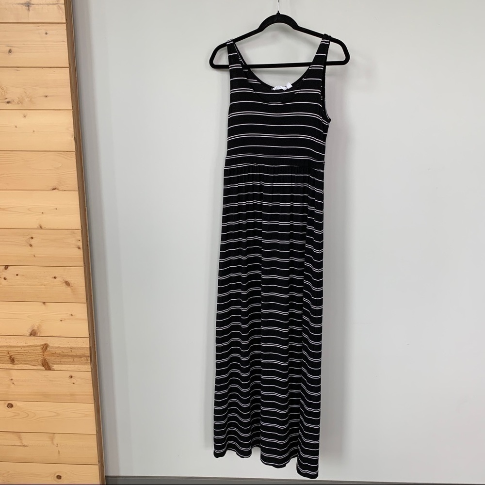 Athleta Black w/White Stripes Sleeveless Maxi Dress Size S